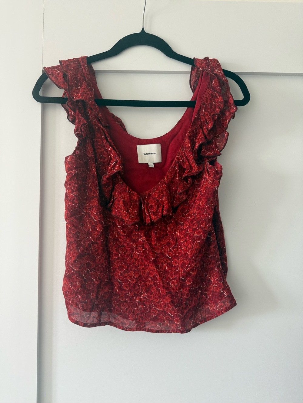 Reformation Red Floral Ruffle Camisole